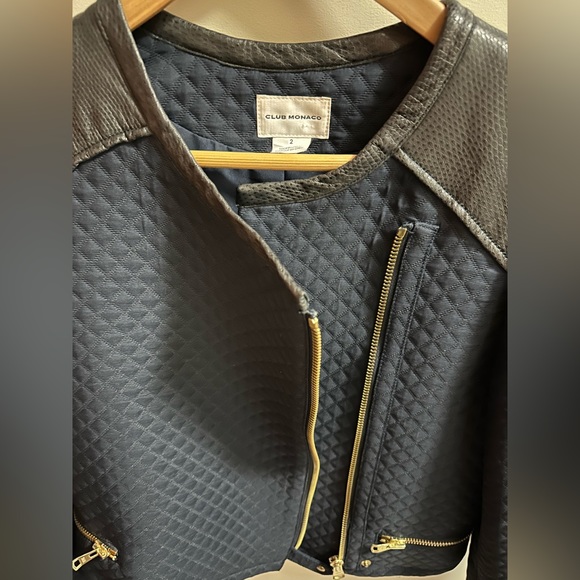 Club Monaco Moto Cropped Quilted Fabric/Leather Jacket/Blazer Sz.2 - Picture 5 of 8